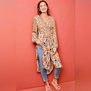 Anthropologie BL^NK London Floral Tunic Size L High-Low Boho Spring